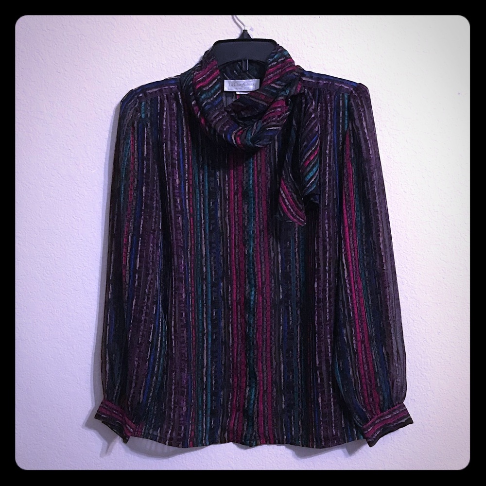 La Chine Classic Vintage Retro Scarf Blouse Size L